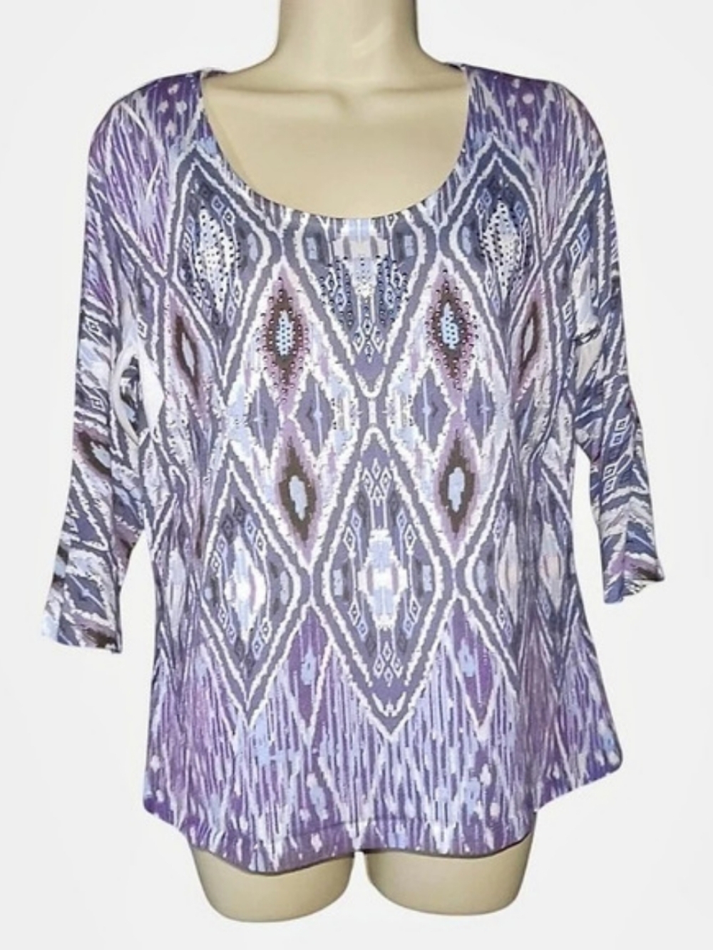 Laura Ashley Geometric Tunic in Purple & White Size Medium Like New